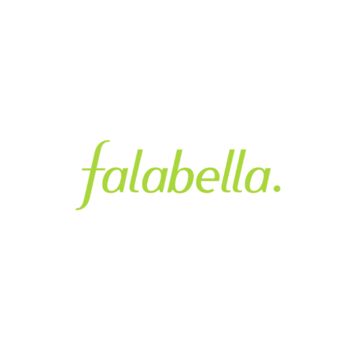 Falabella logo in lime green script on a white circular badge. - concise brand mark for Falabella