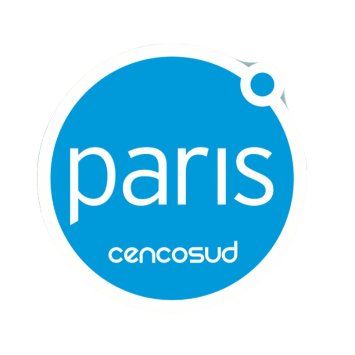 Blue circular logo with the word 'paris' in white and 'cencosud' beneath it on a solid blue background